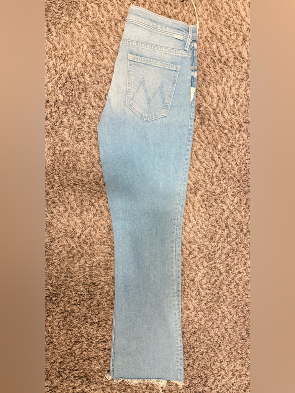 NEW MOTHER Light Blue Straight Leg Jeans with Subtle Pocket M Stitch